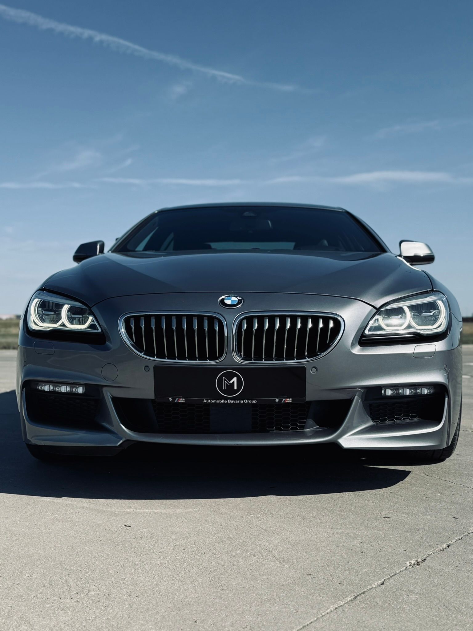 BMW Seria 6 Gran Coupé gri, vedere frontală, faruri LED adaptive